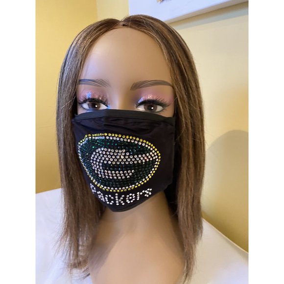 Green Bay Packers Bling Face Mask Front Logo - Picture 9 of 10